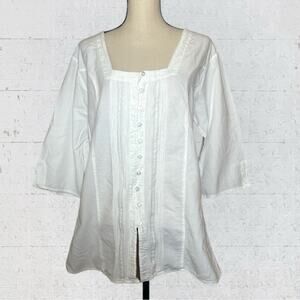Inter American Trading White Cotton Square Neck Pintuck Boho Cottagecore XXL